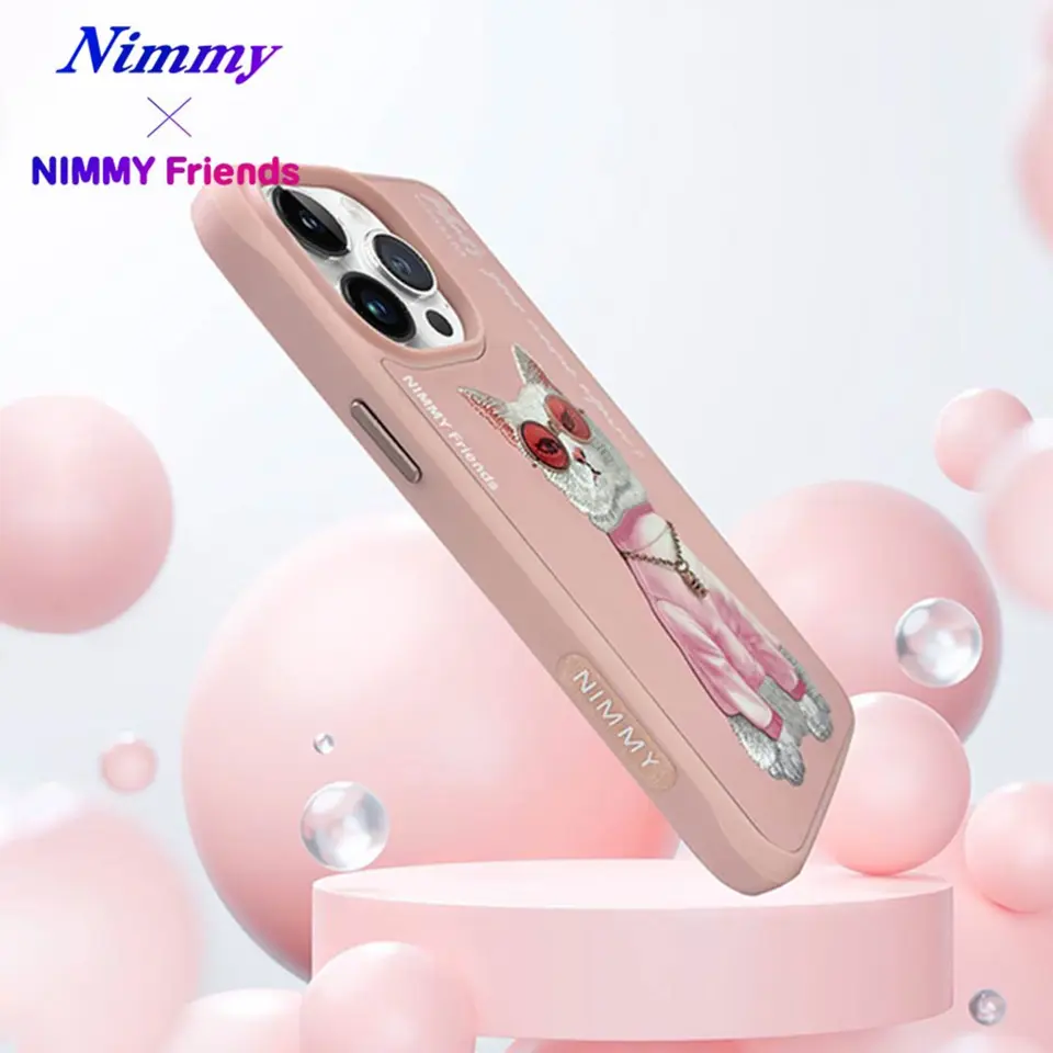 NIMMY iPhone 14 Pro 3D Gerçek Nakış İşleme Kabartmalı Kedi Zincir Gözlük Detaylı Cool Glasses Kılıf