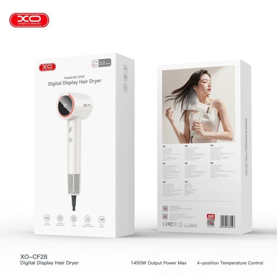 XO CF29 1600 W Dijital Ekranlı Akıllı Sıcaklık Kontrolü Yüksek Hızlı Saç Kurutma Makinesi