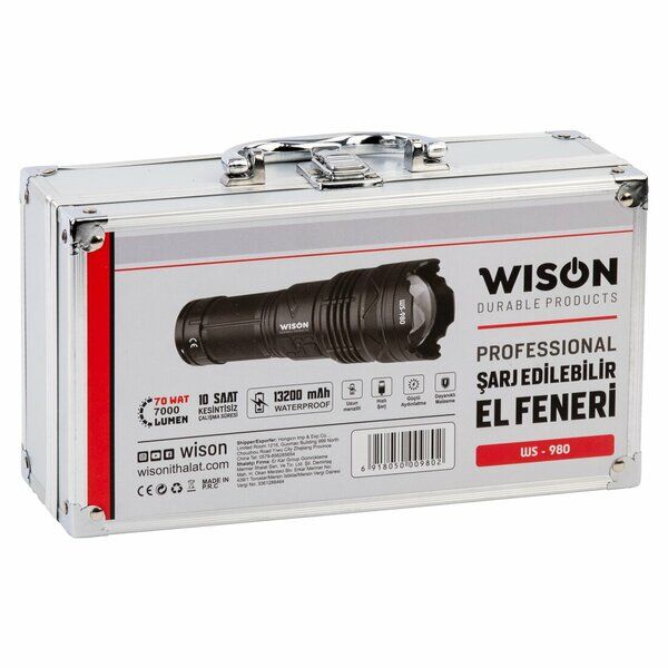 Wıson El Feneri Metal Zumlu Şarjlı Metal Çantalı 70 Watt 7000 Lumen WS-980 9802