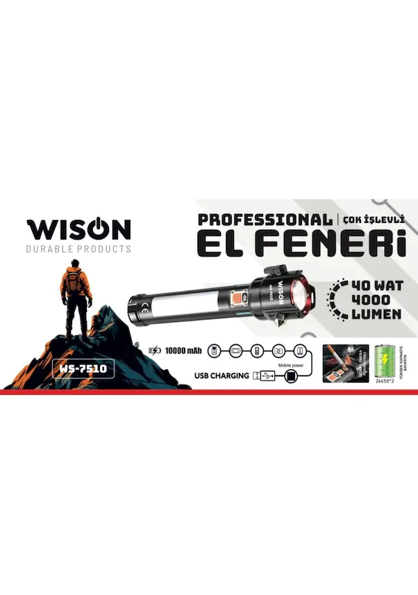 Wison Ws-7510 40w 10000 Mah 4000 Lüm Professıonal El Feneri Siyah