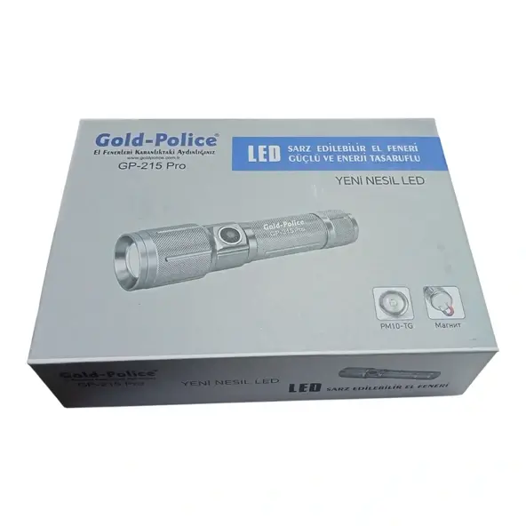 Gold Police Gp-215 Pro Şarjlı El Feneri Pm10 Led Mıklatıslı