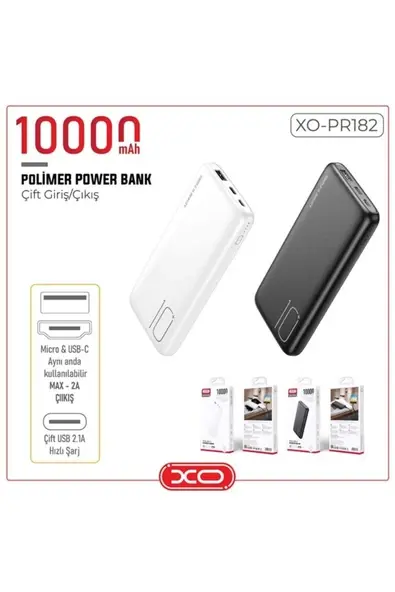 Xo 2.1a Fast Hızlı Usb Çıkışlı Micro Type-c Girişli 10000 Mah Taşınabilir Şarj Aleti Powerbank Pr182