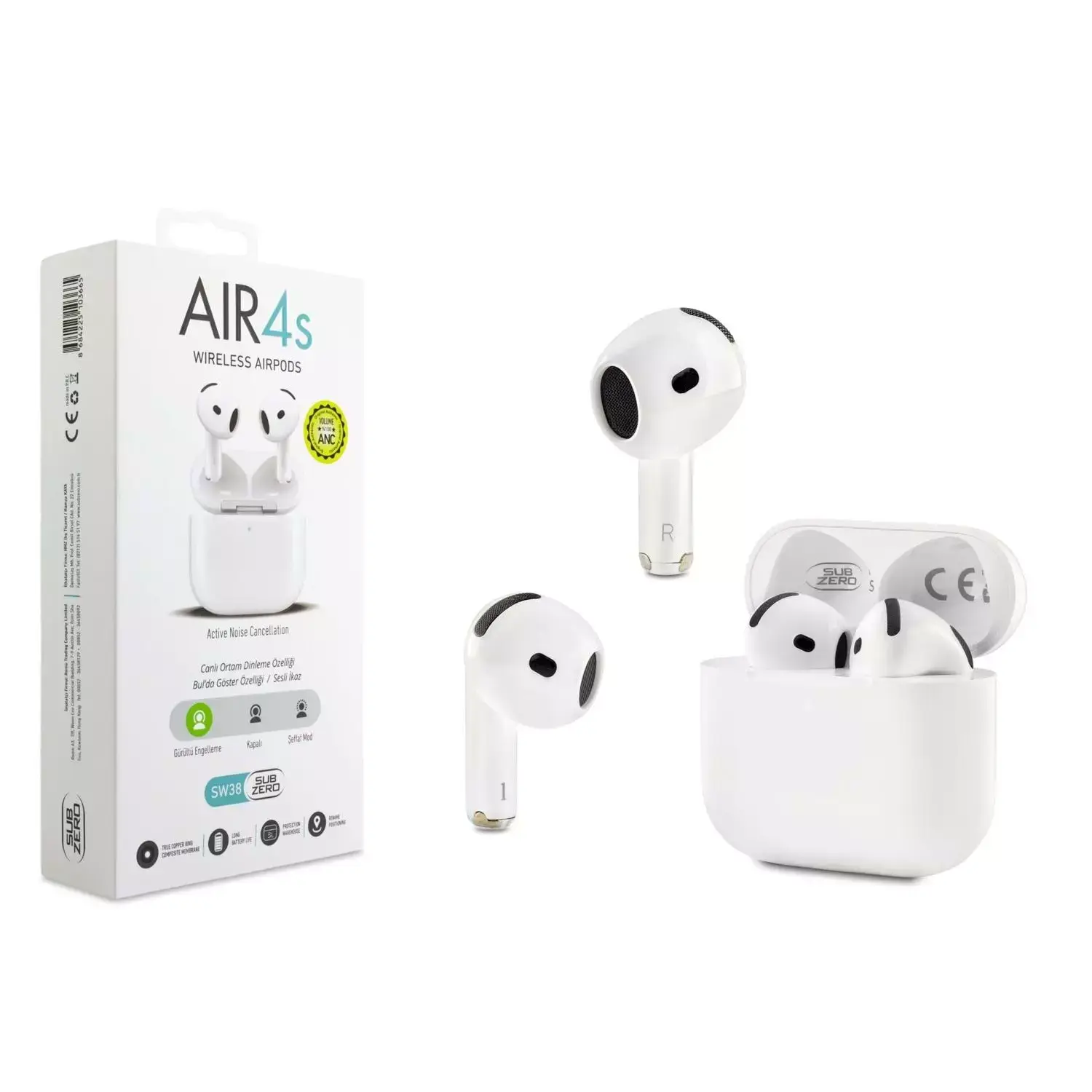 Subzero SW38 AIR4S ANC Gürültü Engelleme Beyaz Kılıf Hediyeli Bluetooth Kulaklık