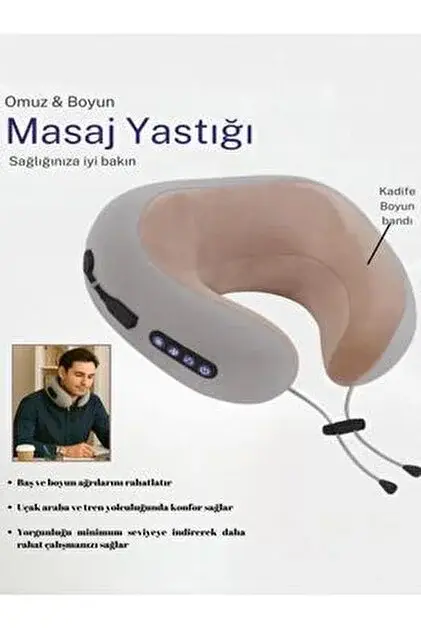 Şarjlı Masajlı Boyun Yastığı | Isıtmalı, Titreşimli, Taşınabilir USB-C 1800 mAh U-Şekli Yastık