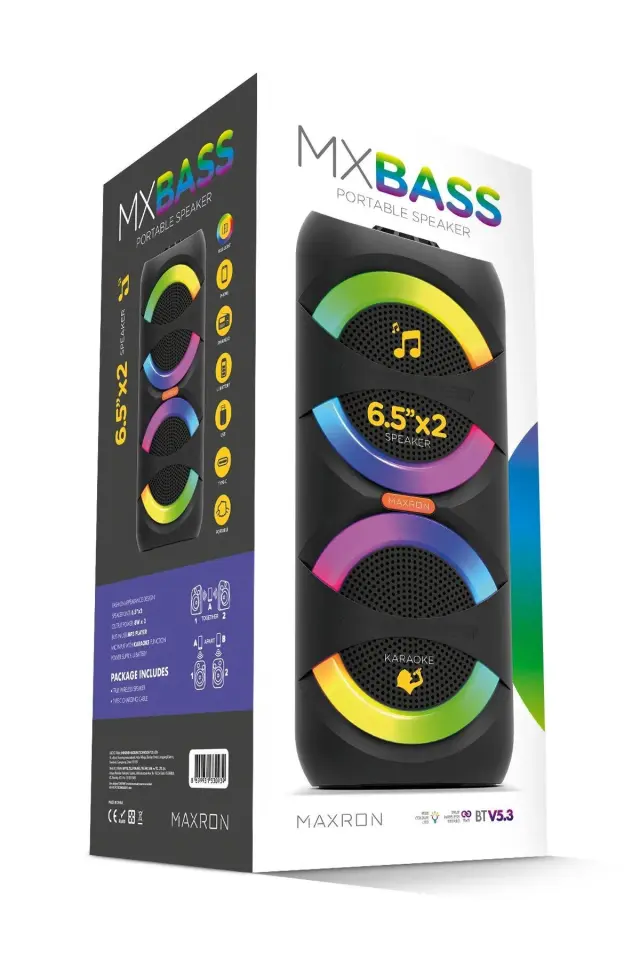 MXBass 16W Bluetooth Hoparlör Led Işıklı Ses Sistemi Parti Speaker Karaoke Özellikli
