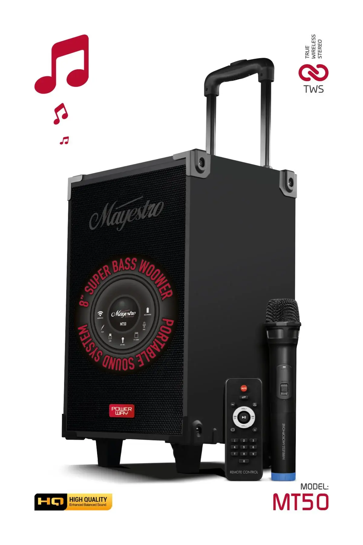 MT50 Şarjlı Mikrofonlu Hoparlör Karaoke Sistemi Taşınabilir Amfi Büyük Bluetooth Hoparlör