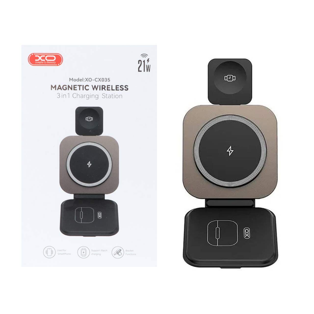 XO CX035 Kablosuz Şarj Standı XO-CX035 21W 3in1 Manyetik