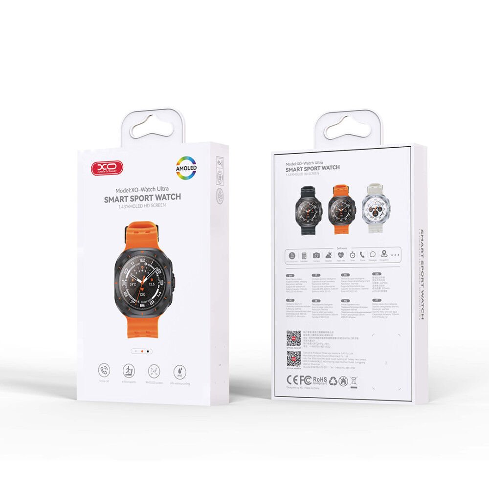 XO Watch Ultra Akıllı Saat, 46mm, 1.43 inç Ekran, IP67 Su Dayanıklı, GPS, Bluetooth Çağrı, NFC, Telefonla Konuşma, Turuncu