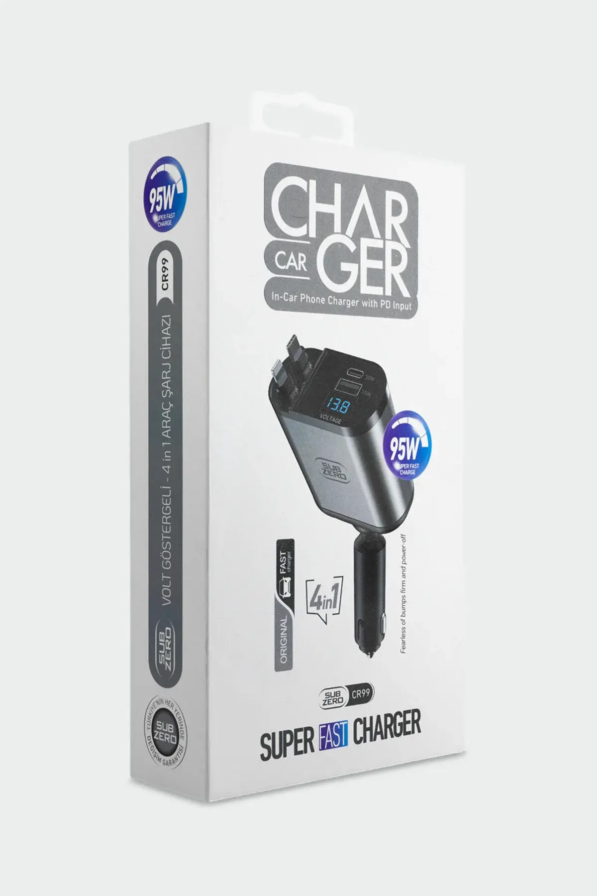 120W Hızlı Araç Şarjı 4in1 Ölçeklenebilir Çakmak Adaptörü Geri Çekilebilir Kablo Telefon Şarj Cihazı