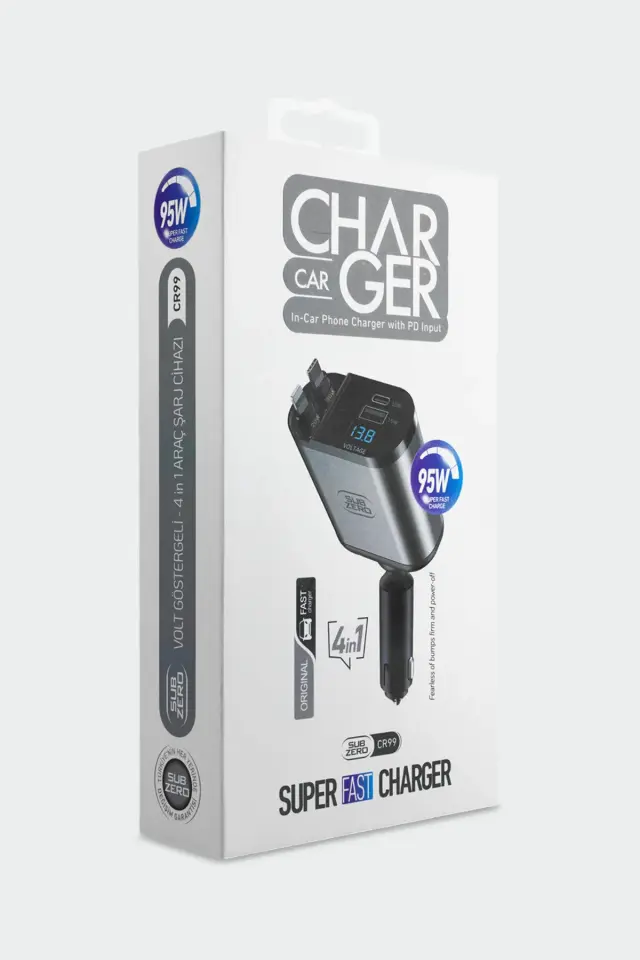 120W Hızlı Araç Şarjı 4in1 Ölçeklenebilir Çakmak Adaptörü Geri Çekilebilir Kablo Telefon Şarj Cihazı