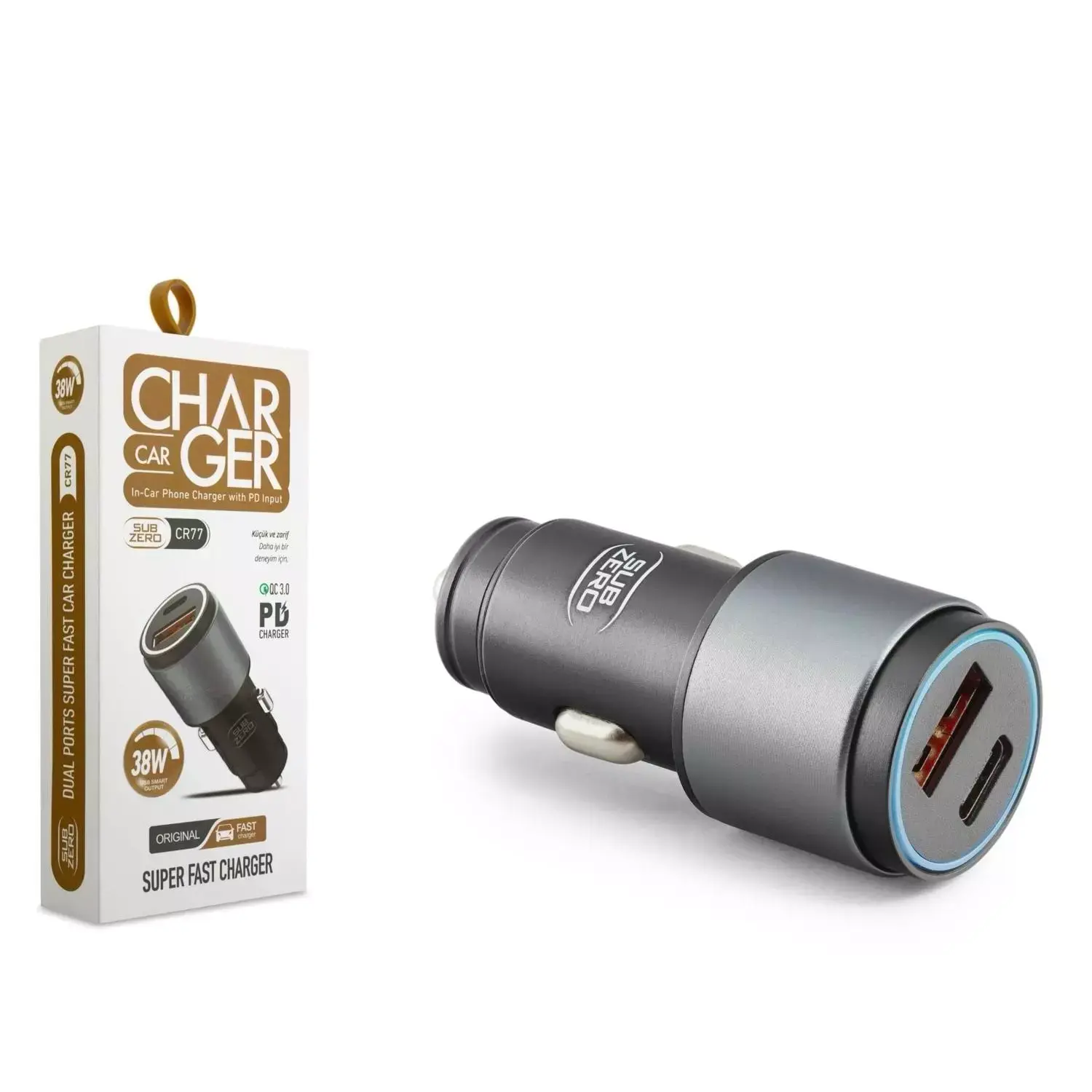 Subzero CR77 38W 3.4A Hızlı PD+Usb Çıkışlı Araç Şarj Başlığı
