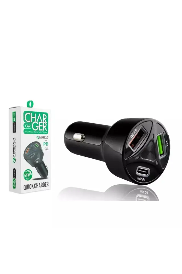 Cr10 3 Çıkışlı Çakmaklık Şarj Seti Usb Type-c Car Charger 55w Pd Qc Uyumlu