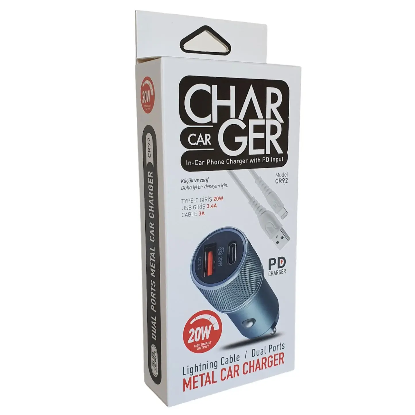 Subzero CR92 20W 3.4A Hızlı PD+Usb Çıkışlı İphone Araç Şarj Aleti