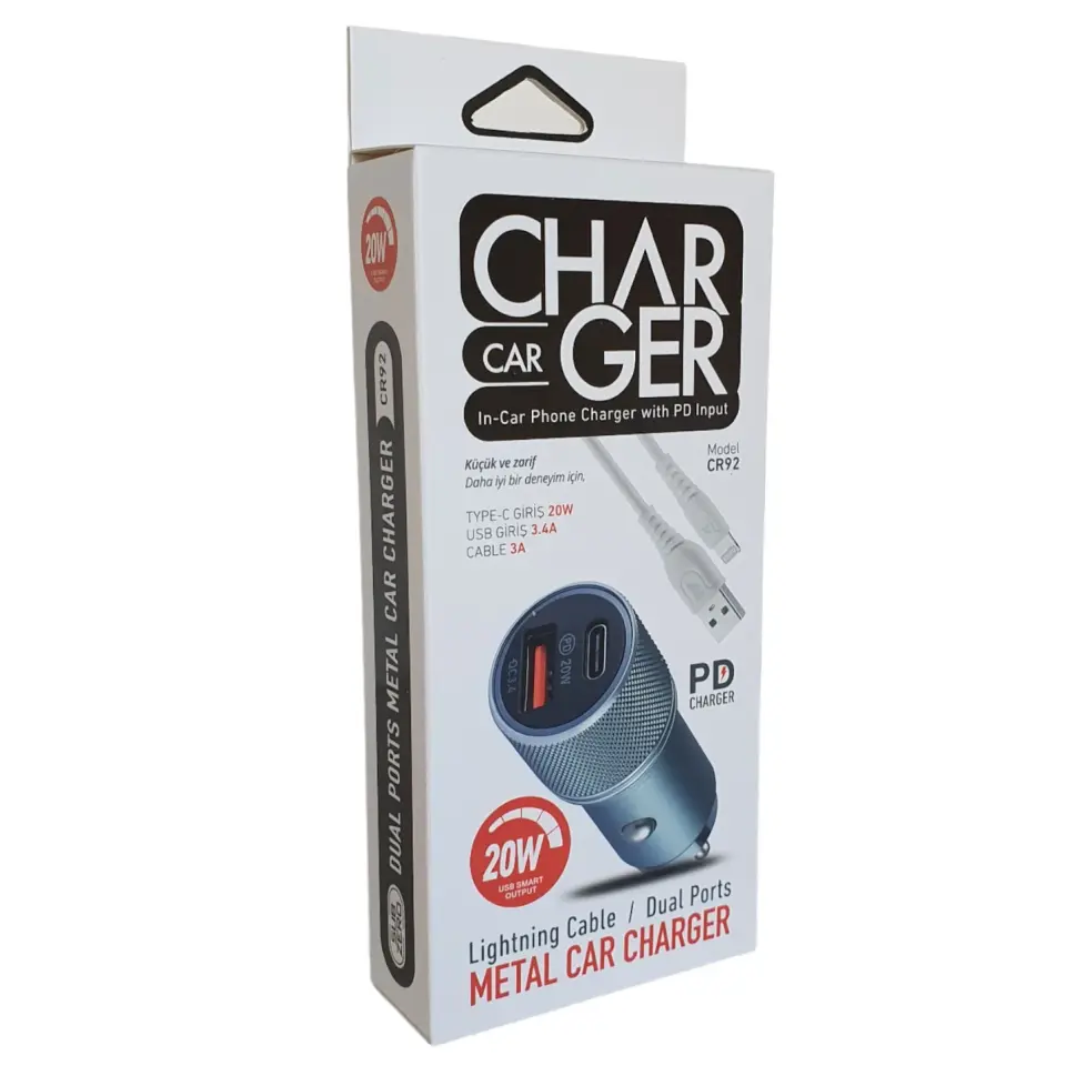 Subzero CR92 20W 3.4A Hızlı PD+Usb Çıkışlı İphone Araç Şarj Aleti