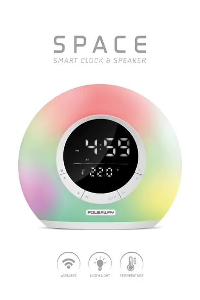 Powerway Space Saat Alarm Usb Aux Müzik Çalar Radyo Gece Lambası Taşınabilir Space Bluetooth Hoparlör