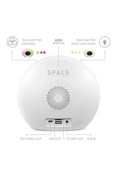 Powerway Space Saat Alarm Usb Aux Müzik Çalar Radyo Gece Lambası Taşınabilir Space Bluetooth Hoparlör
