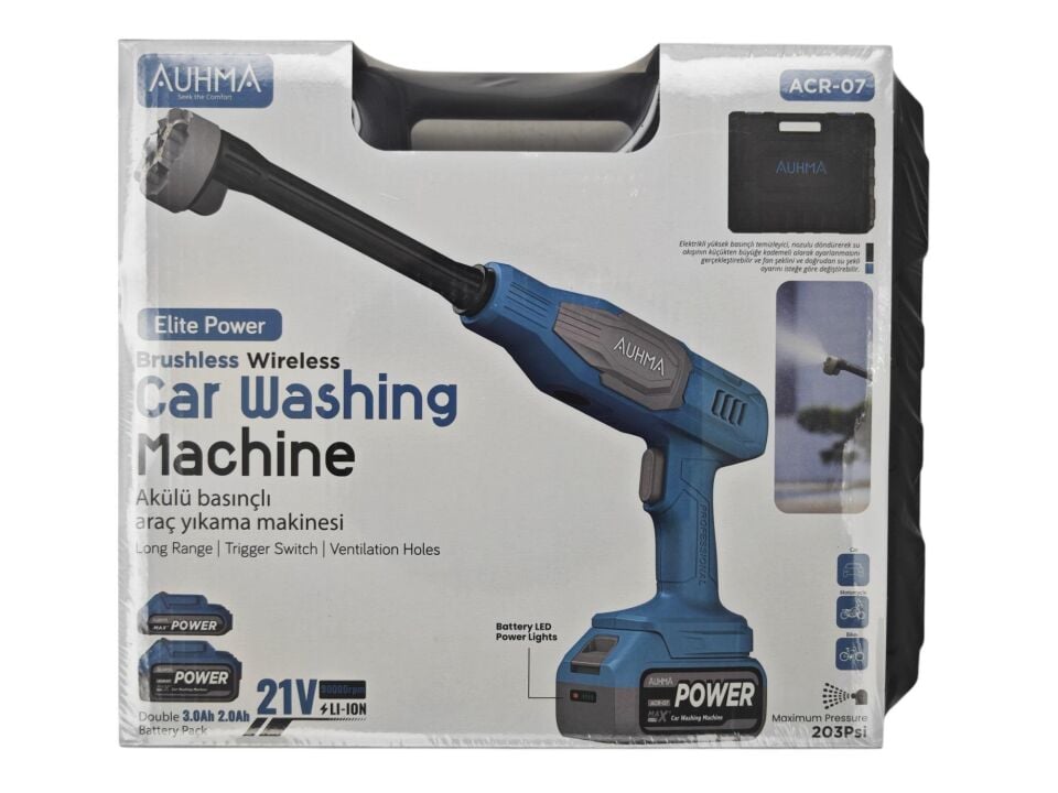 ACR-07 Auhma 21V Şarjlı Basınçlı Oto Yıkama Makinesi