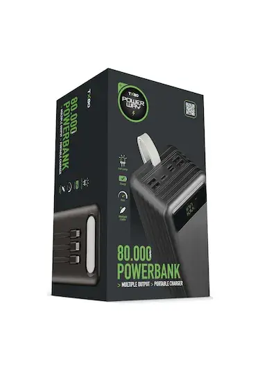 Powerway TX80 Siyah Ekstra Kablolu 80.000 mAh Kamp Powerbank
