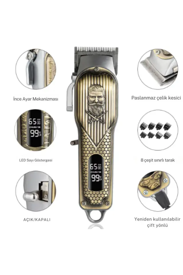 ful çelik tasarım kancalı dijital göstergeli ayarlanabilir çelik bıçaklara sahip tıraş makinesi